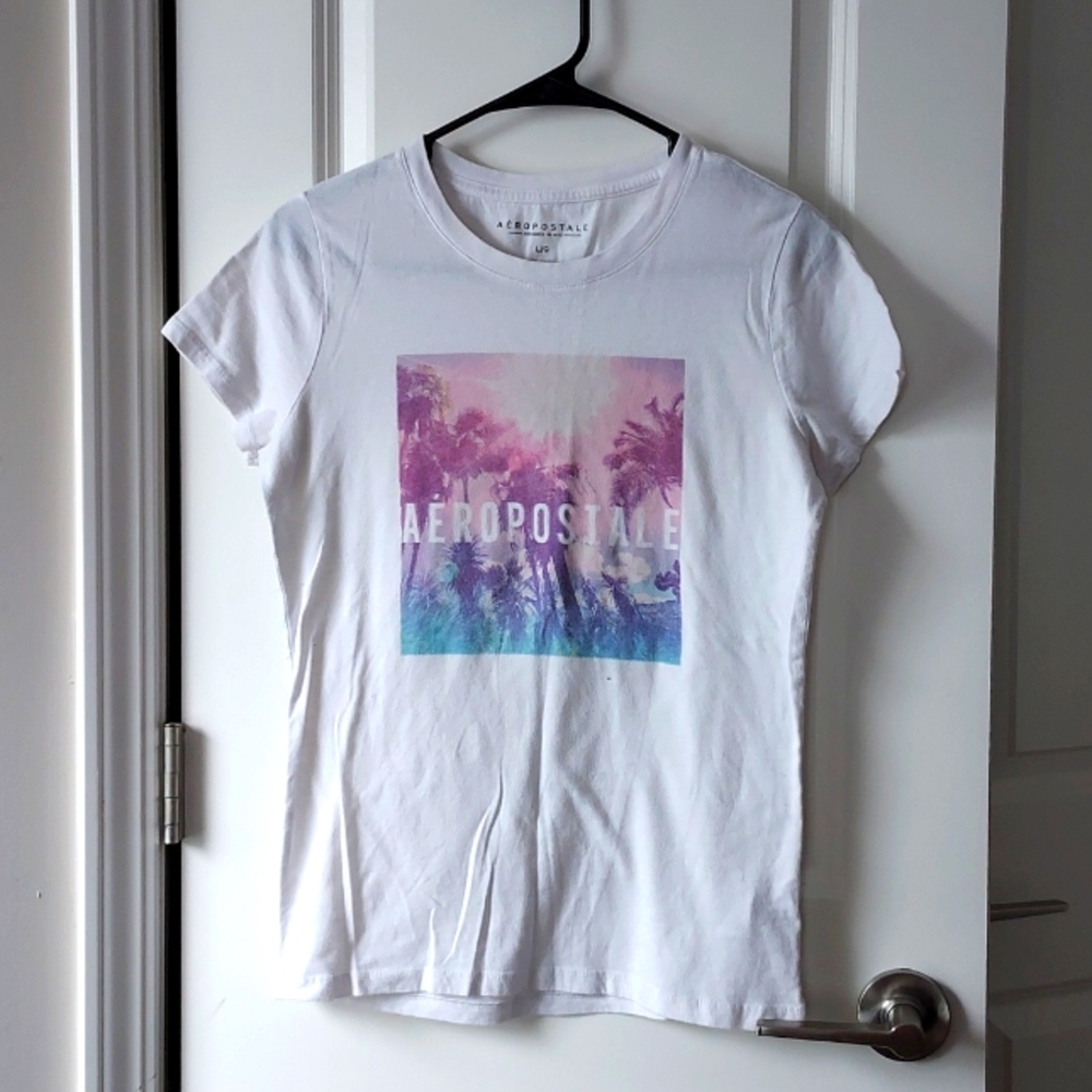 Aeropostale girls short sleeve tee large white w/picture print